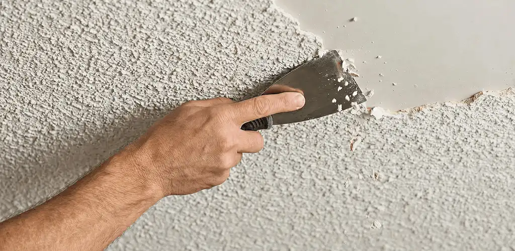 Popcorn ceiling removal scraping off textured ceiling finish in Newark, NJ