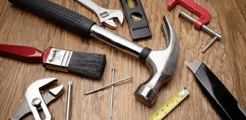 Handyman tools laid out for home repair and maintenance work in Newark, NJ