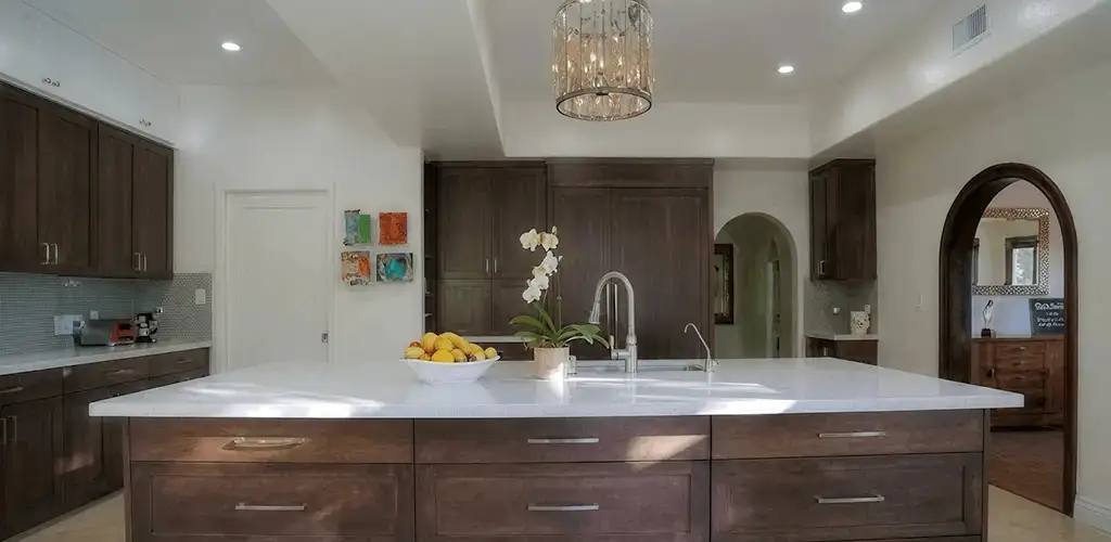Cabinet refacing project with updated kitchen cabinets and island in Newark, NJ