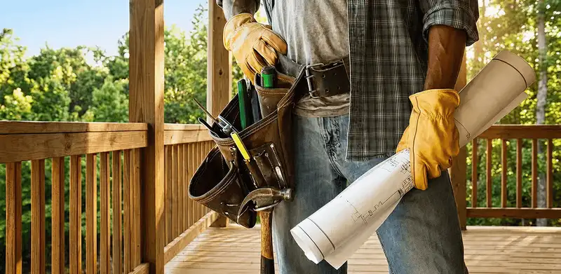 Professional handyman with tool belt ready for home repairs in Newark, NJ