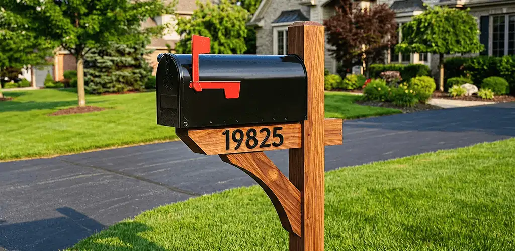 New mailbox installation with post and address number for a home in Newark, NJ